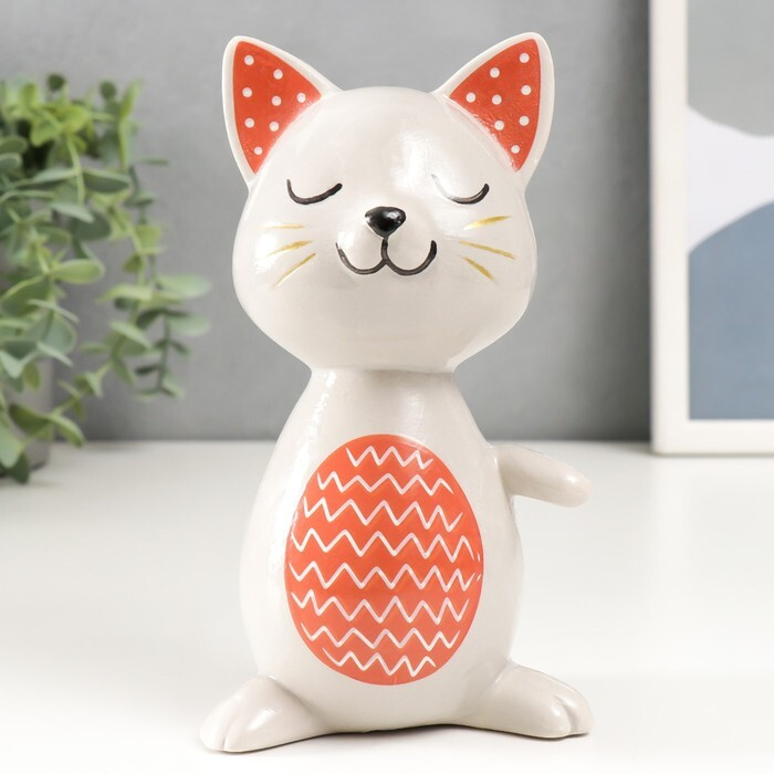Сувенир керамика "Котик в блаженстве" красно-серый 9,7х8,2х17 см  #1