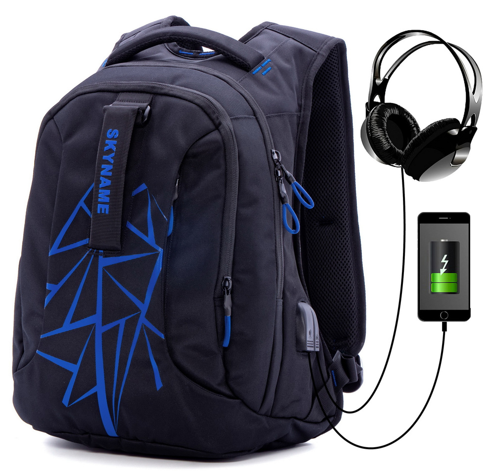 Рюкзак школьный для подростка, черный городской для мальчика/девочки, с анатомической спинкой и USB-слотом, #1