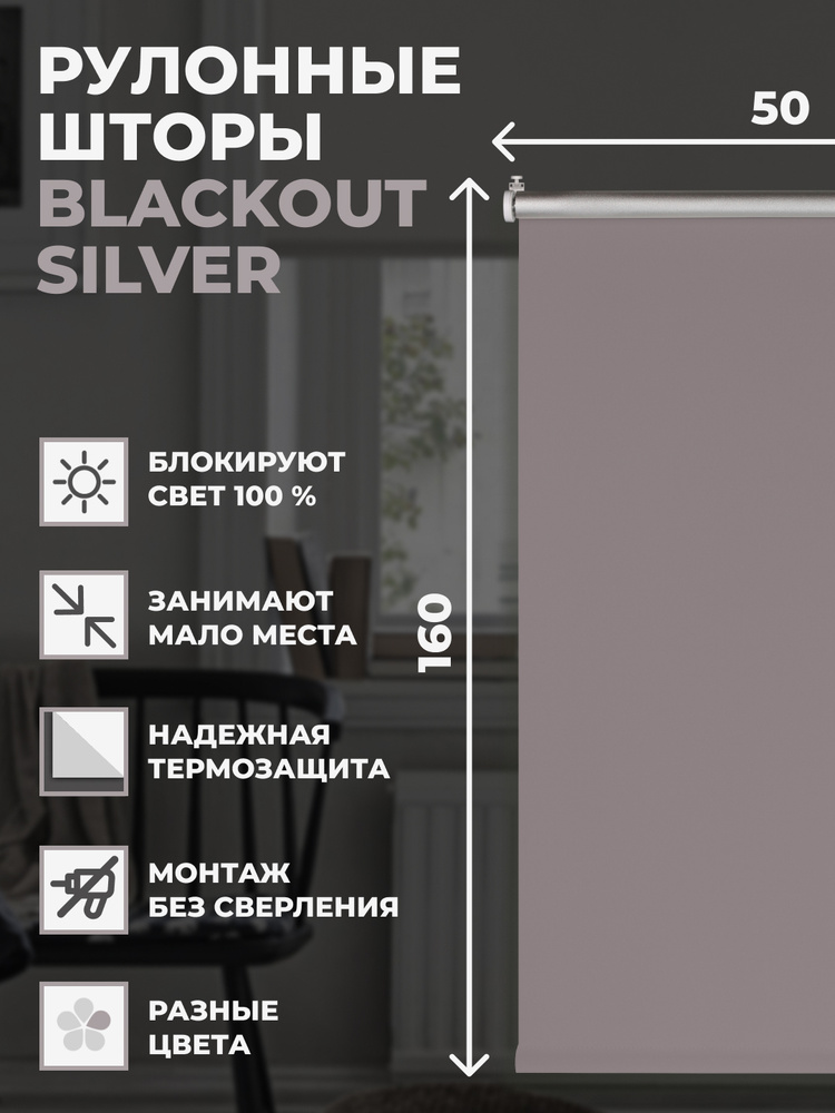 Рулонные шторы Блэкаут Silver 50х160 см на окно серый #1