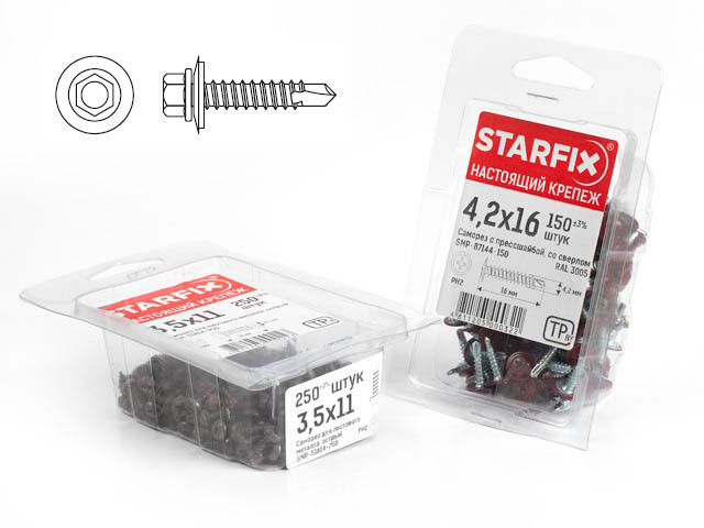 Саморез кровельный 5,5х38 мм цинк шайба с прокладкой PT3 STARFIX 50 штук (SMP-81116-50)  #1