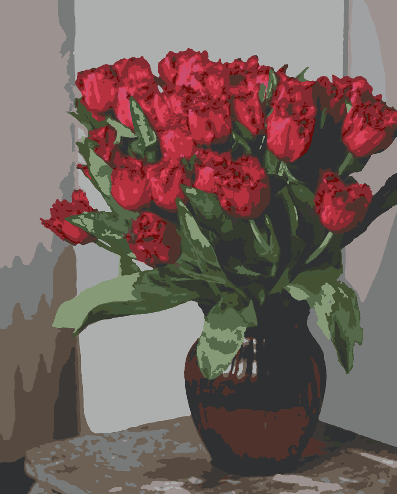 Картина по номерам на холсте на подрамнике 40х50 см. Тюльпаны в вазе. Букет тюльпанов. Натюрморт  #1