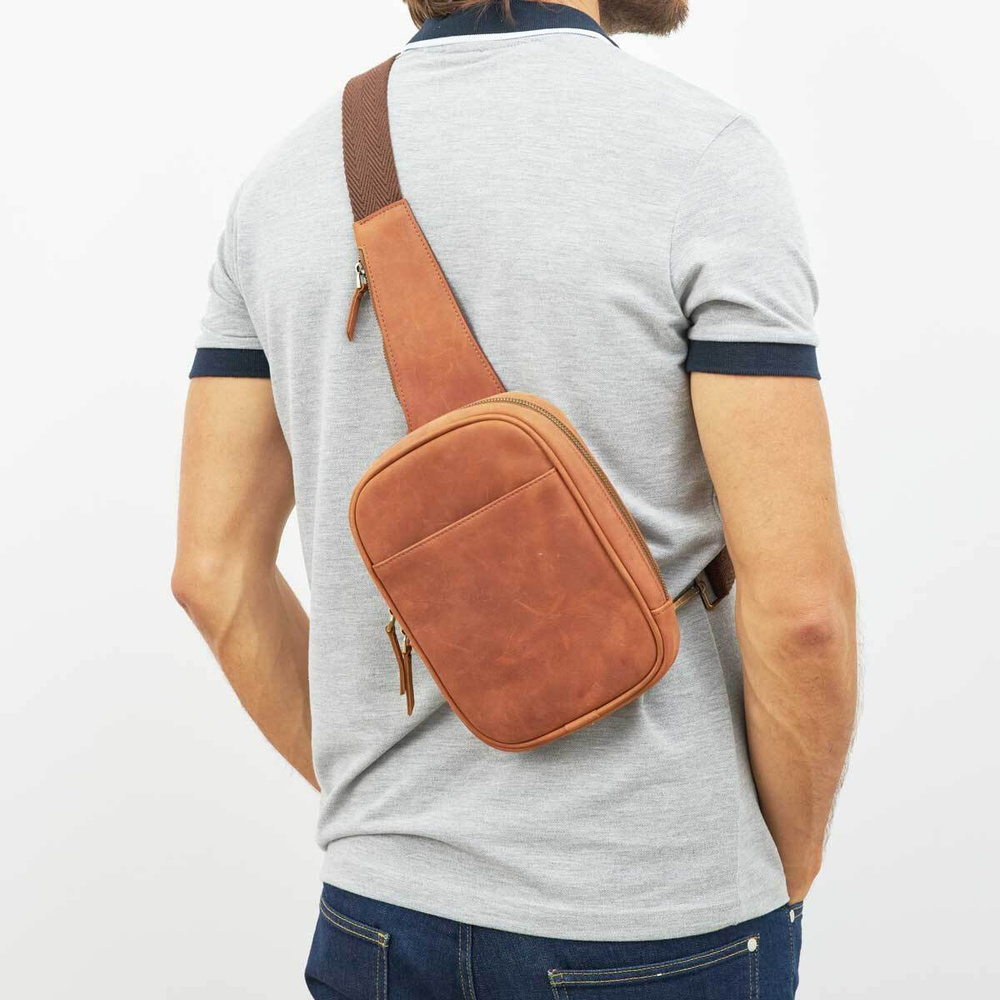 Мужская кожаный сумка, мужская сумка - слинг, сумка на плечо, через плечо, кросс-боди Flynt Sienna  #1