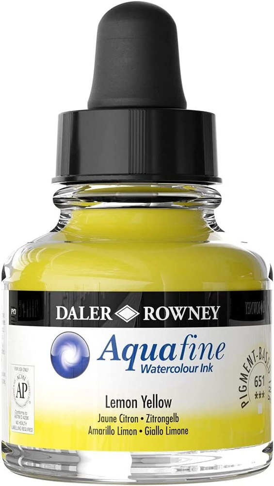 DALER ROWNEY AQUAFINE жидкие художественнные водорастворимые акварельные чернила, желтый лимонный, 29.5 #1