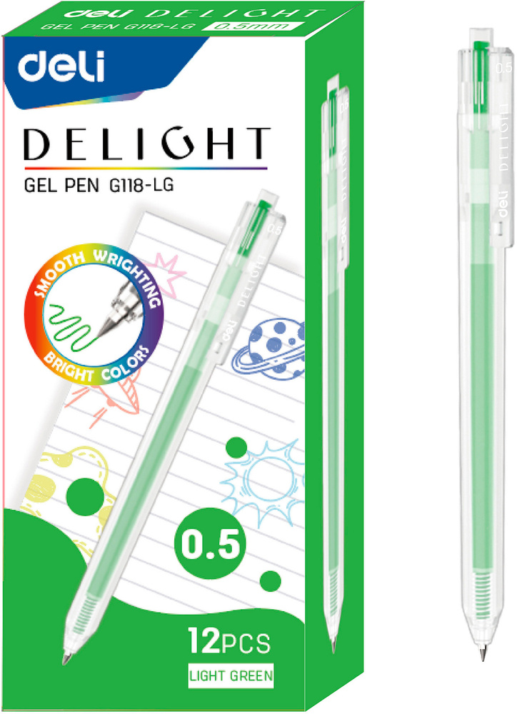 Deli Набор ручек Гелевая, толщина линии: 0.5 мм, цвет: Светло-зеленый, 12 шт.  #1