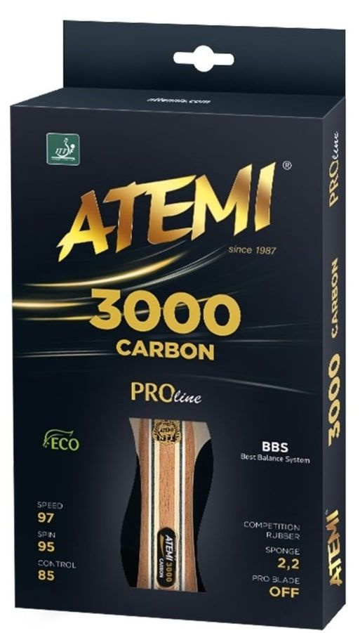 Профессиональная ракетка для настольного тенниса/ пинг-понга ATEMI PRO 3000 Carbon AN (анатомическая #1