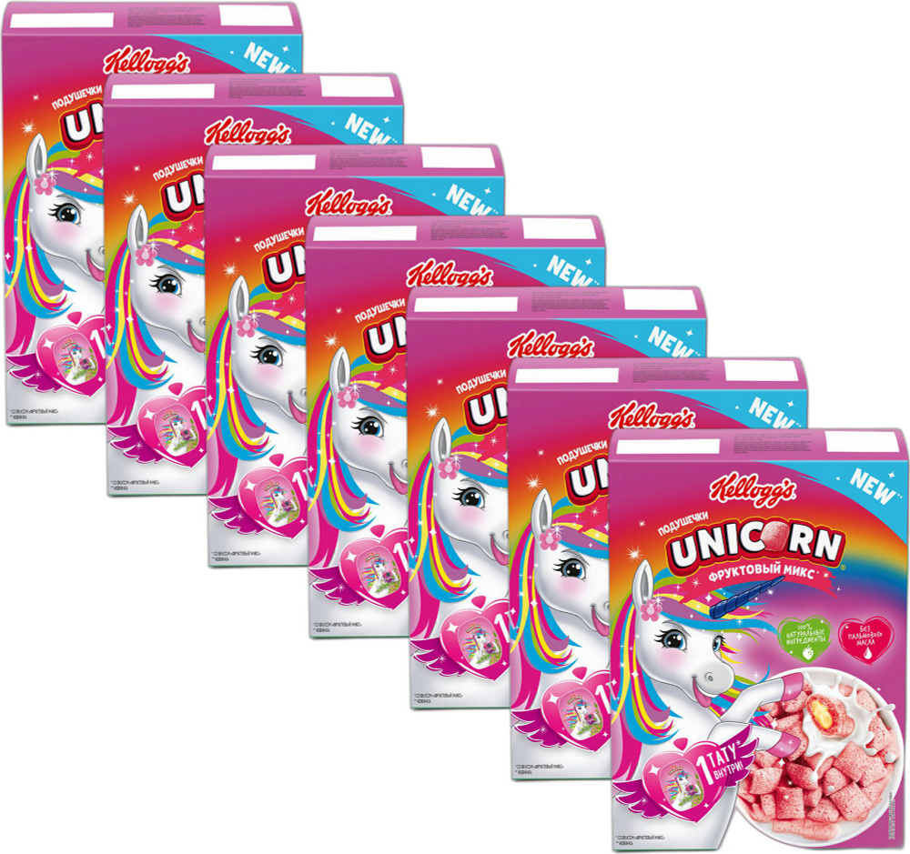 Сухой завтрак Kellogg's Unicorn подушечки с фруктовым вкусом, комплект: 7 упаковок по 200 г  #1