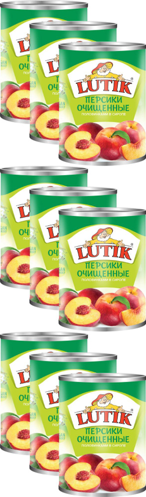Персики Lutik половинки очищенные в сиропе, комплект: 9 упаковок по 410 г  #1