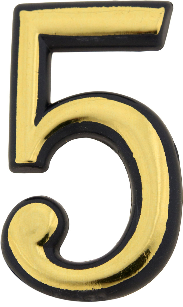 Цифра на дверь (дверной номер) на клеевой основе 5, цвет: золото, пластик, высота: 50 мм.  #1