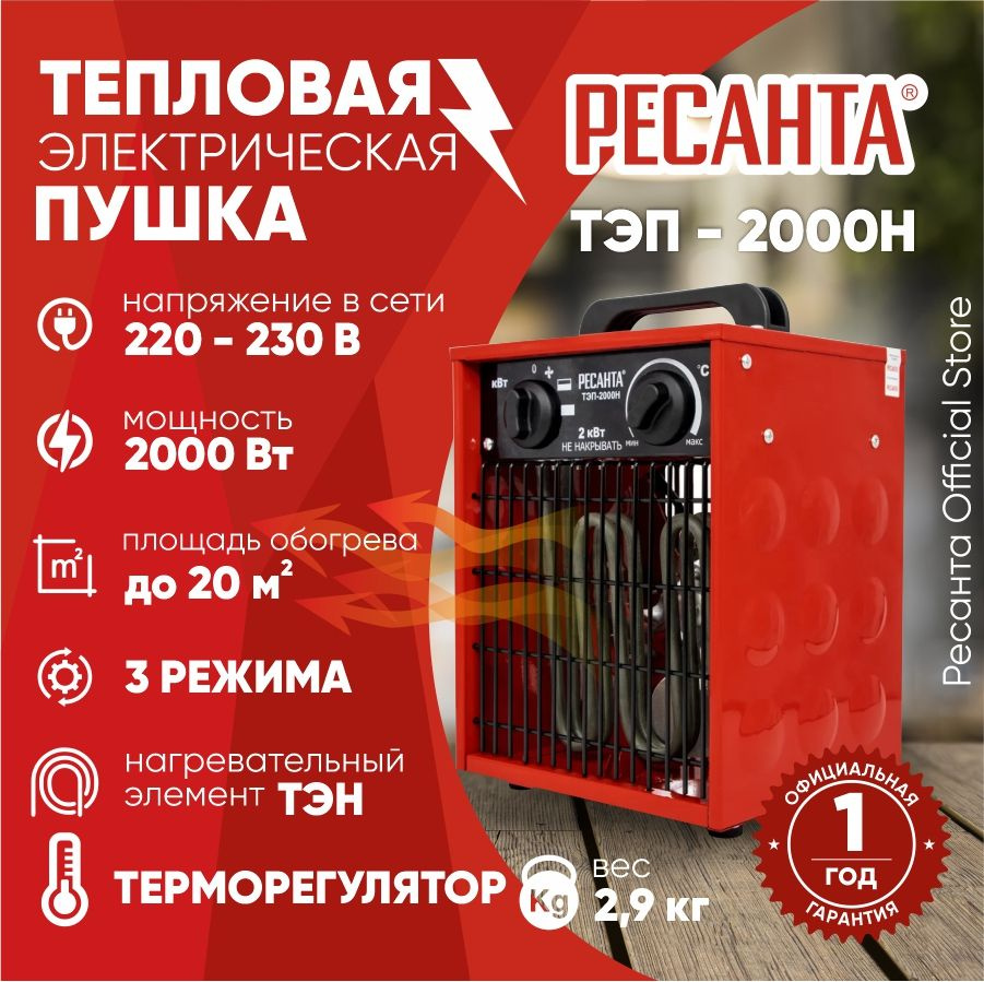 Тепловая электрическая пушка ТЭП-2000Н компактная Ресанта / 2000 Вт  #1