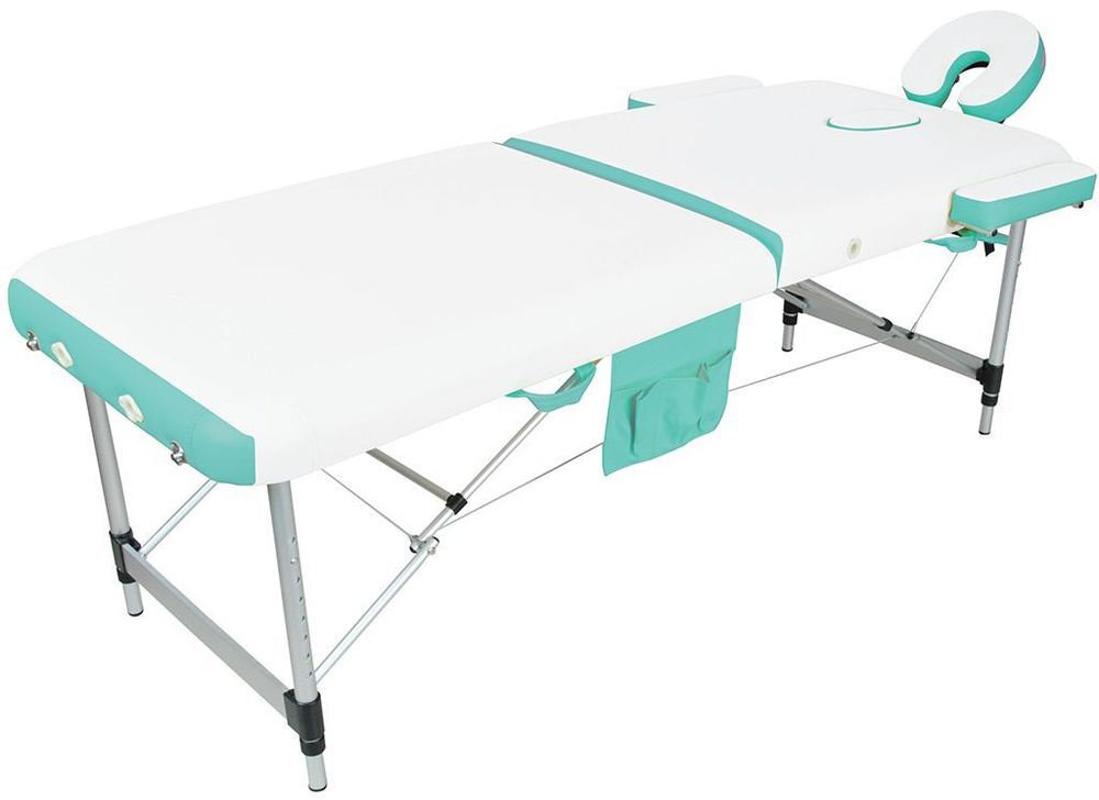 Массажный стол складной Мед-Мос JFAL01A 2-секционный белый/бирюзовый, алюминиевый, кушетка косметологическая, #1