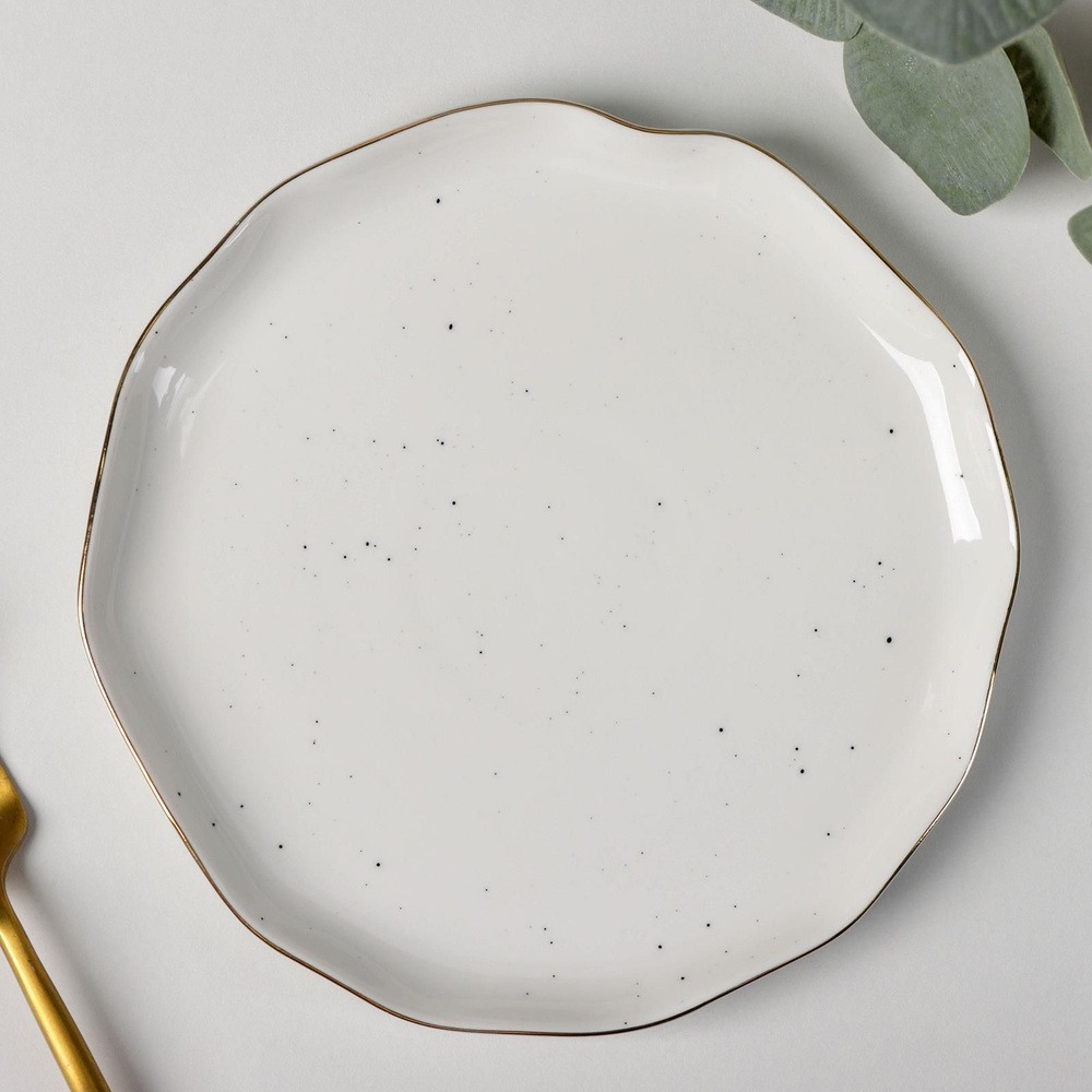 Тарелка пирожковая Доляна "Млечный путь", диаметр 19 см, цвет белый в крапинку  #1
