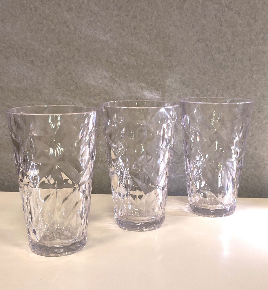 Многоразовые пластиковые стаканы из поликарбоната прозрачные Призма 300 мл. Набор 3 шт.  #1