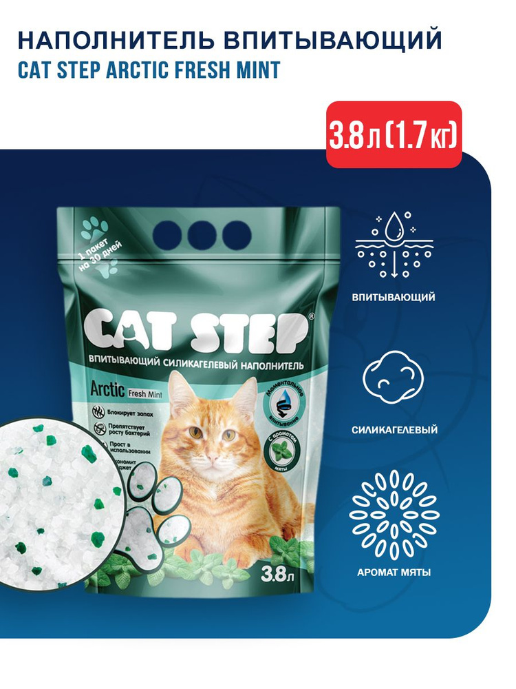 Cat Step Arctic Fresh Mint наполнитель впитывающий силикагелевый с ароматом мяты - 3,8 л (1,7 кг)  #1