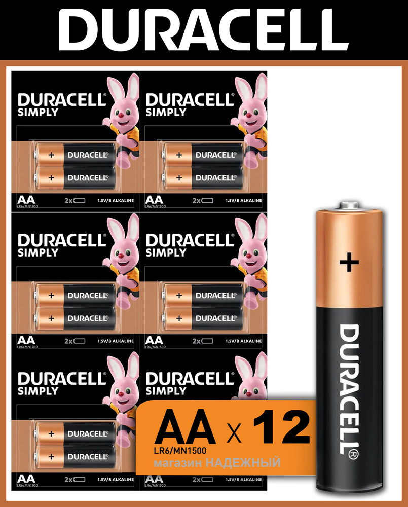 Батарейки щелочные (алкалиновые) Duracell Basic AA / LR6 1,5V Пальчиковые, Дюрасел АА, 12 шт  #1