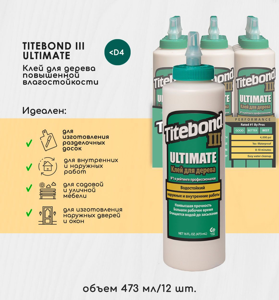 Клей для дерева Titebond III Ultimate Wood Glue Влагостойкий ПВА 473 мл. коробка 12 шт  #1