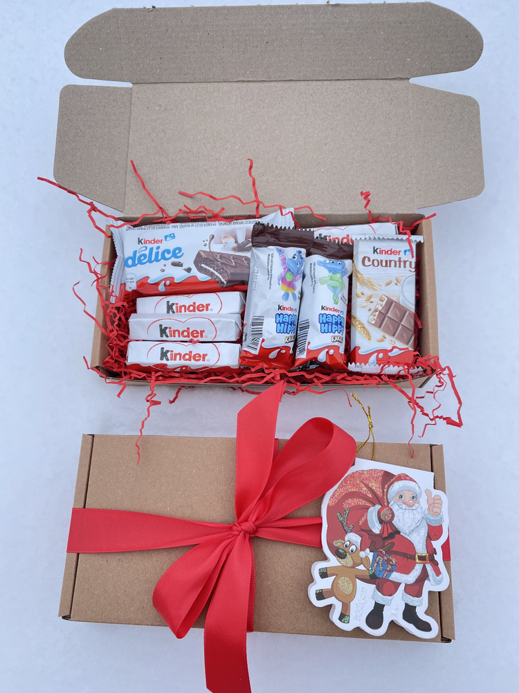 Сладкий подарочный набор Kinder на Новый год , sweet box (happy hippo, delice) с новогодней открыткой #1