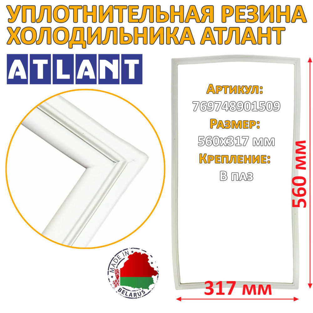 Уплотнительная резина холодильника Атлант 560x317 мм, крепление в паз 769748901509  #1