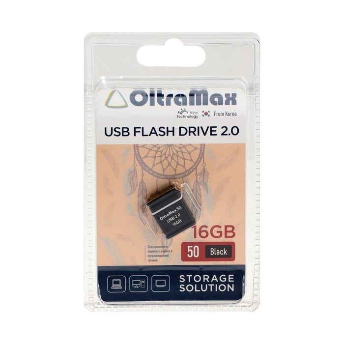 Флешка OltraMax 50, 16 Гб, USB2.0, чт до 15 Мб/с, зап до 8 Мб/с, чёрная #1