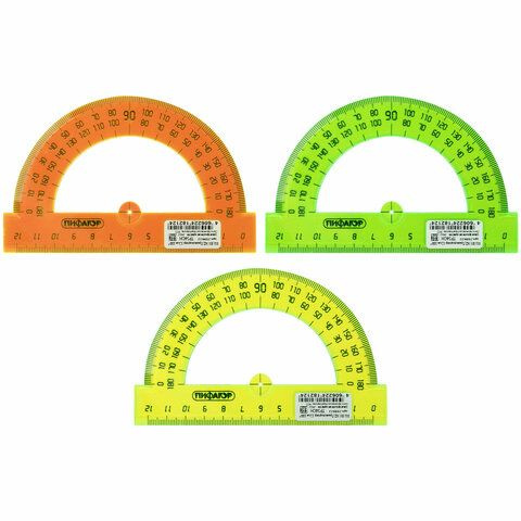 20 шт., Транспортир 12 см, 180 градусов, ПИФАГОР, прозрачный, неоновый, ассорти, 210622  #1