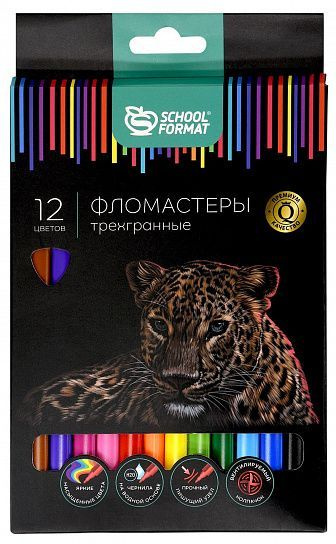 Schoolformat Дикая планета Фломастеры классические, 12 цветов, трехгранный корпус, стандартные  #1