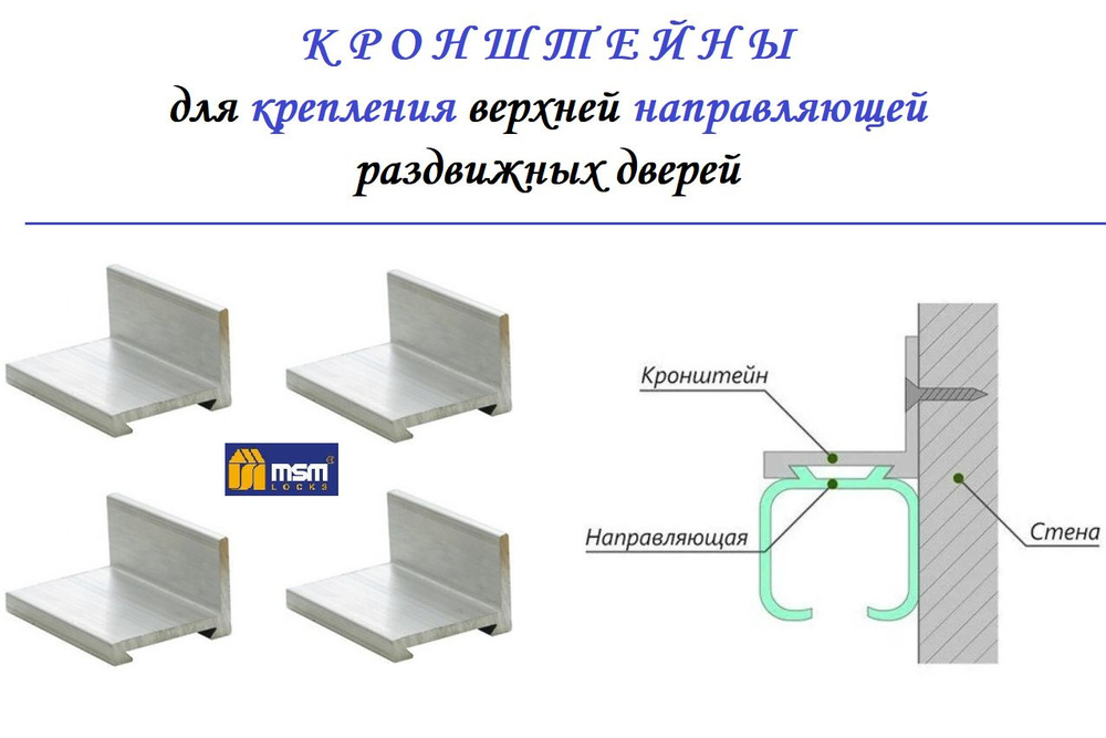 Кронштейн для крепления верхней направляющей раздвижных дверей (комплект 4шт), алюминий  #1