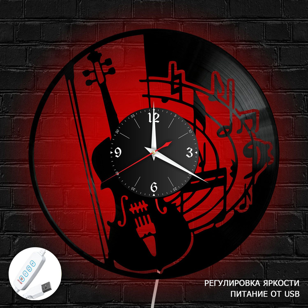 Настенные часы RedLaser "Музыка из винила с красной подсветкой, №4", 30 см  #1
