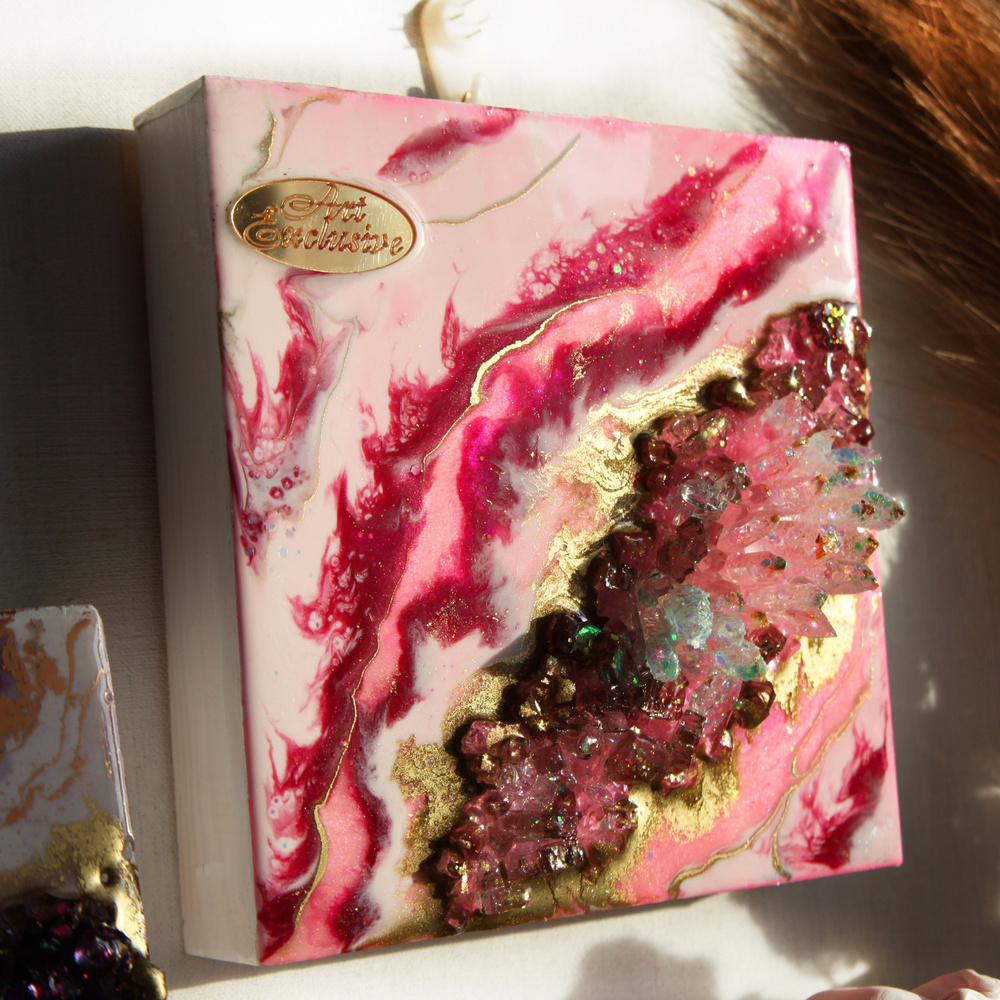 Интерьерное Панно на стену из эпоксидной смолы розовое золотистое, подарок женщине  #1