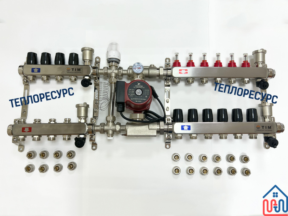 Комплект для подключения тёплого водяного пола на 6 выхода (до 80 кв.м) и радиаторов отопления 4-8 шт #1