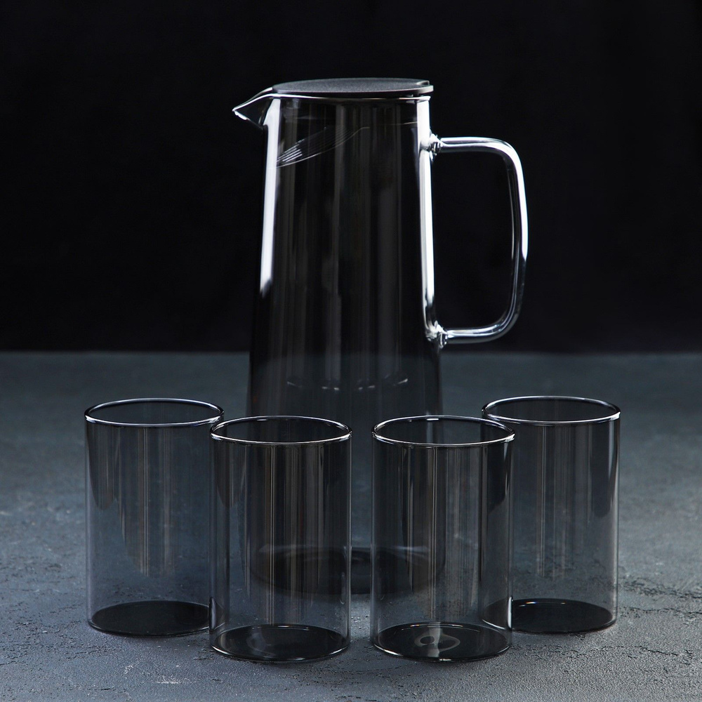 Набор питьевой Magistro "Дарк", 5 предметов: кувшин 1,35 л, 4 стакана 320 мл, цвет тёмно-серый  #1
