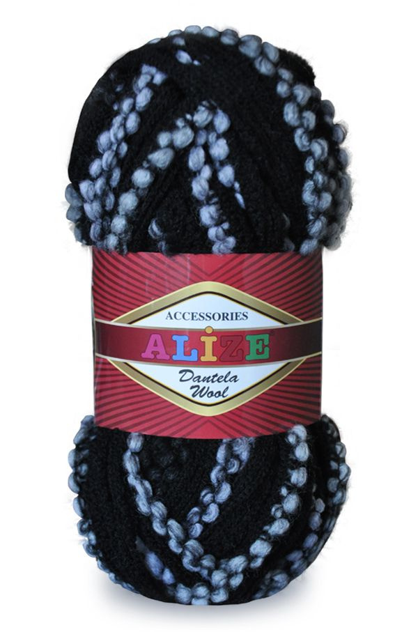 Пряжа для вязания Alize Dantela wool 100 гр/20 м 70% акрил, 30% шерсть 1490 черный белый  #1