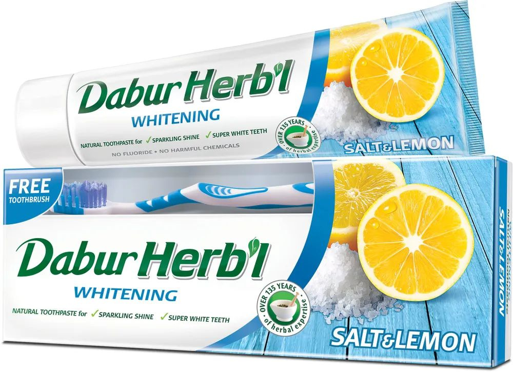 Dabur Herb'l Salt & Lemon Зубная паста отбеливающая с солью и лимоном 150 г + зубная щетка  #1