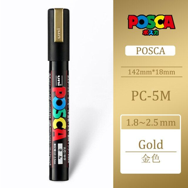 Маркер POSCA PC-5M 1.8 - 2.5 мм, пулевидный наконечник (золотой PC5M.25)  #1