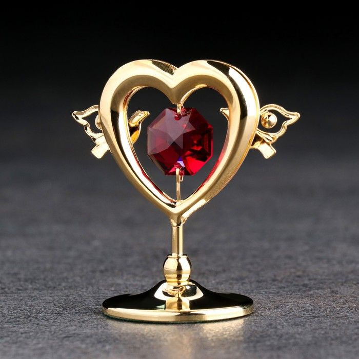 Сувенир Сердце с голубями", с красными кристаллами #1