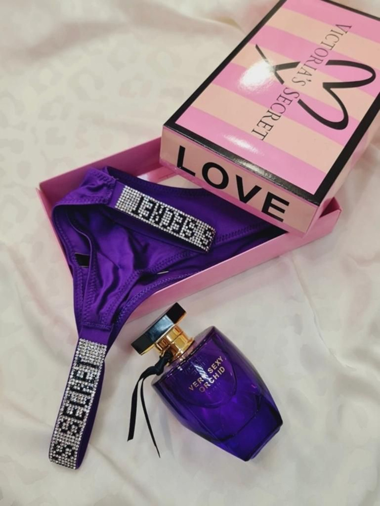 Подарочный набор трусы бразильяна со стразами Victoria Secret и Парфюмерная вода Victoria Secret Very #1