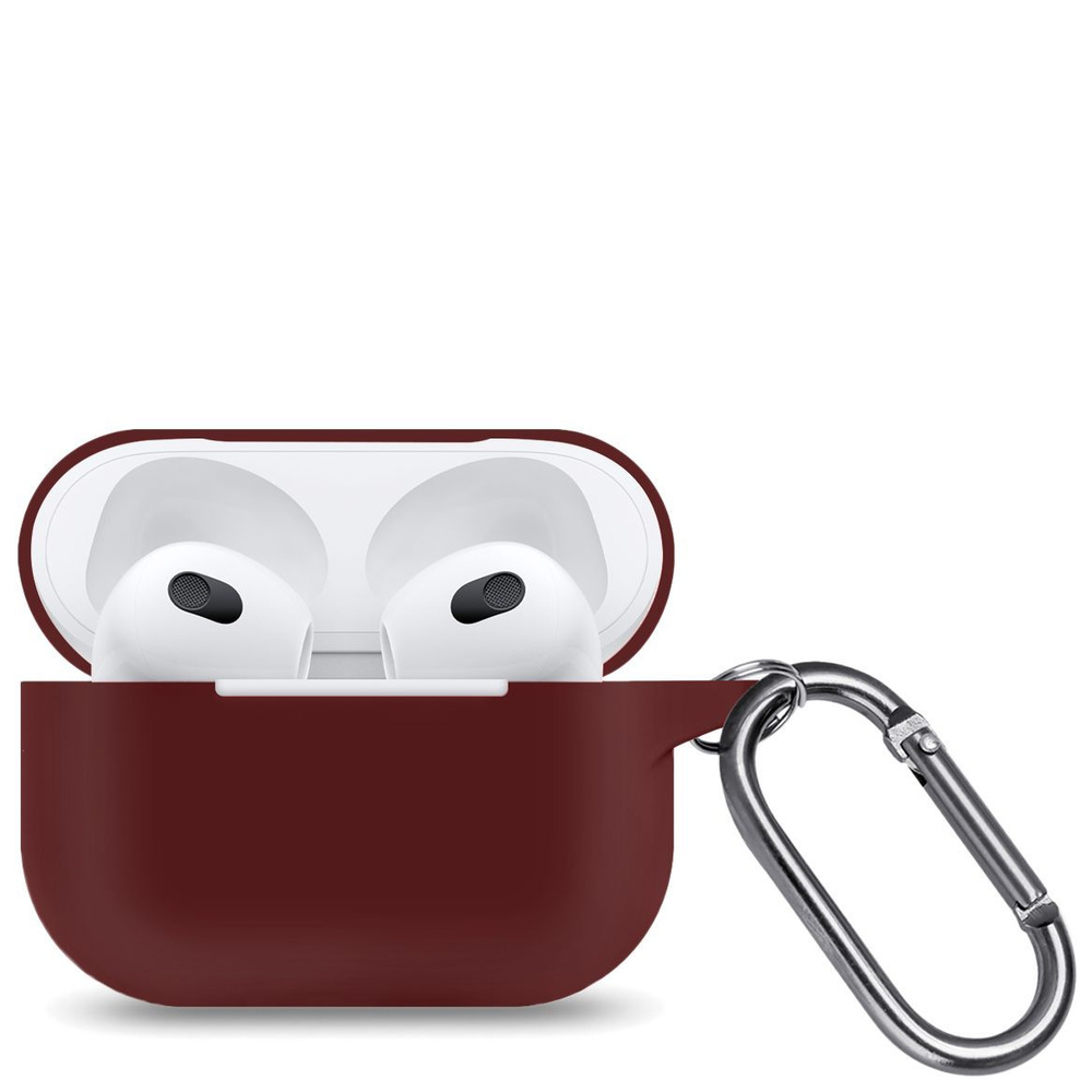 Ультратонкий силиконовый чехол для наушников Apple AirPods 3 / кейс для наушников Эпл Аирподс 3 / бордовый #1