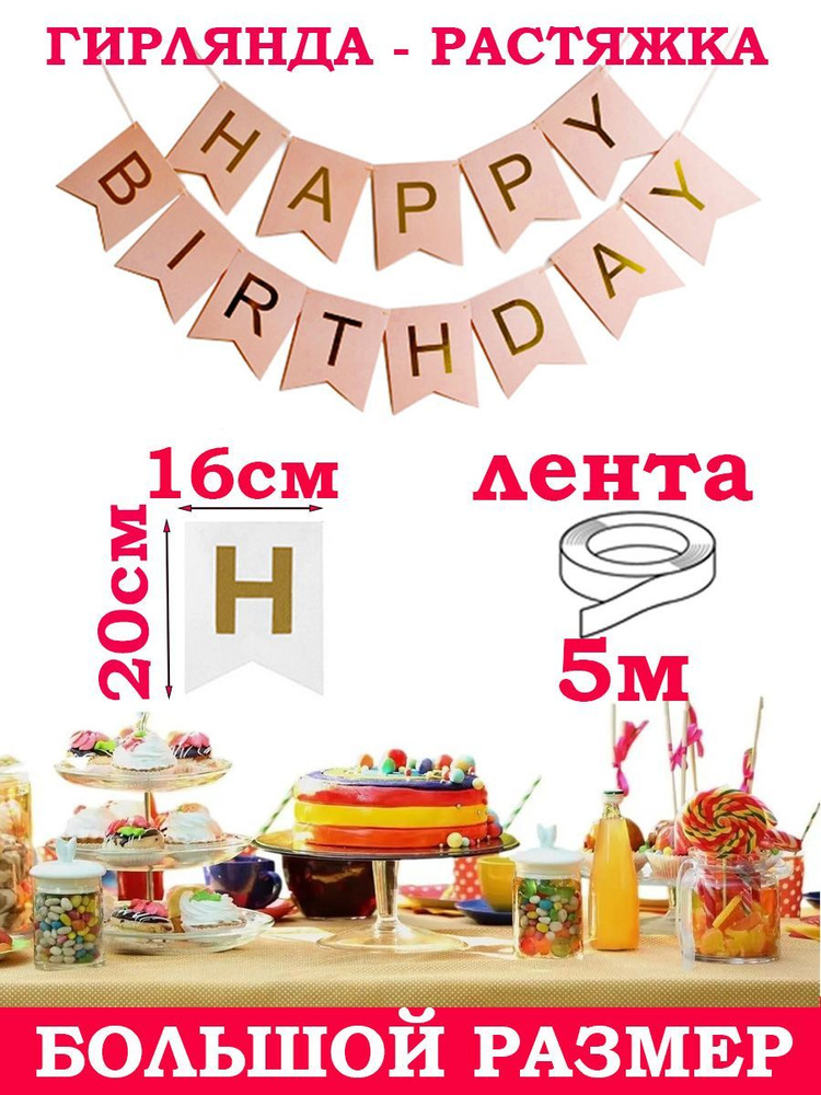 Гирлянда Флажки Happy Birthday розовый. #1