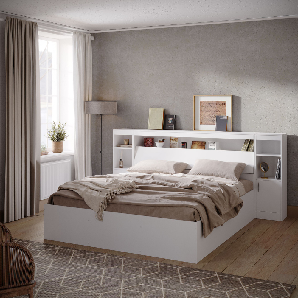 Двуспальная кровать Кровать с блоком и двумя тумбами Т15 размеры140/160/180 - купить по выгодной цене в интернет-магазине OZON (889529091)