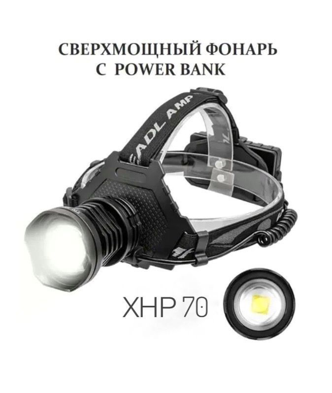 Фонарь налобный сверхмощный, светодиодный, с зумом, с 3 съемными ...