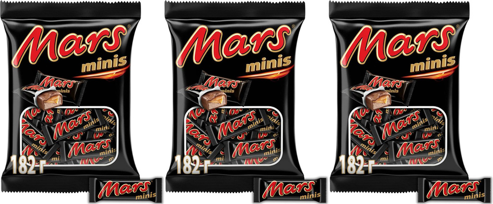 Батончик Mars Minis в молочном шоколаде с нугой и карамелью, комплект: 3 упаковки по 182 г  #1