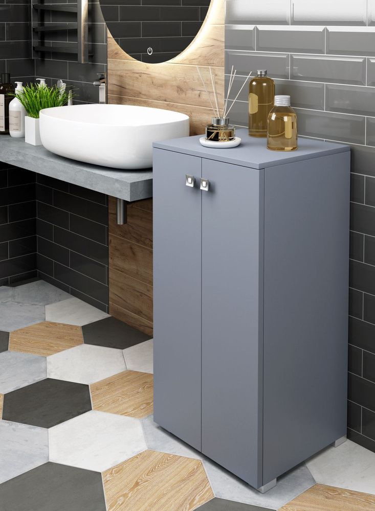 REGENT style Шкаф-пенал для ванной, ПеналВиола2д/темно-серый, 40х35х83.6 см, Универсальный  #1