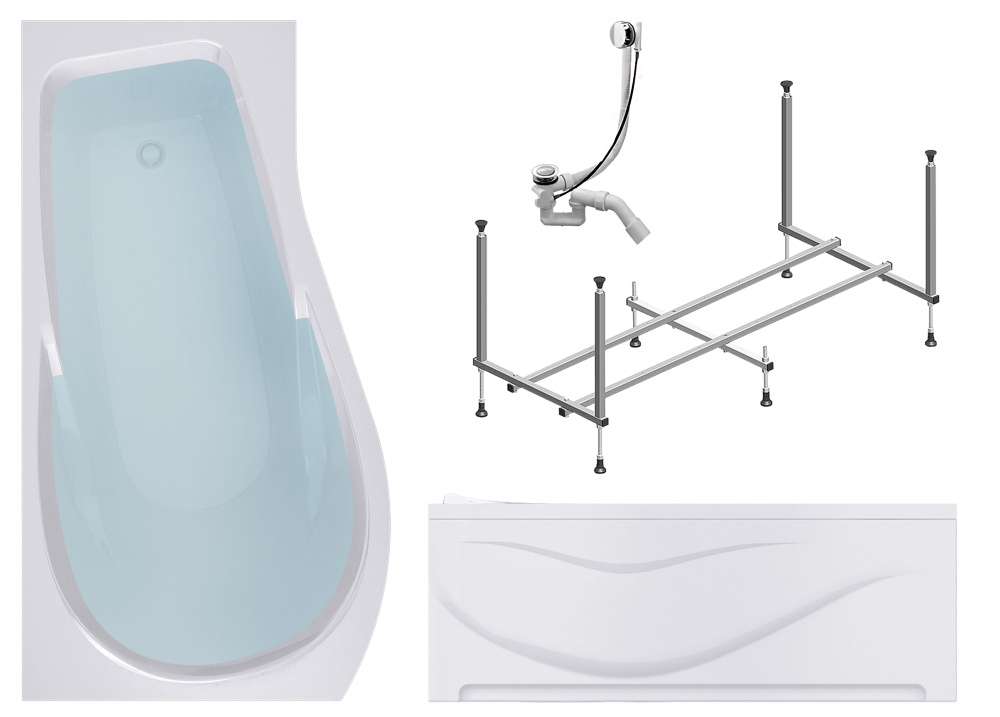 TIMO Комплект Акриловая ванна TIMO VINO1792L 170*92*66 на каркасе со сливом-переливом и фронтальной панелью #1