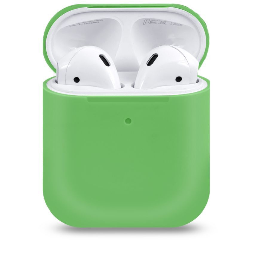 Ультратонкий силиконовый чехол для наушников Apple AirPods 1, 2 / Эпл Аирподс 1 и 2 / зелёный авокадо #1