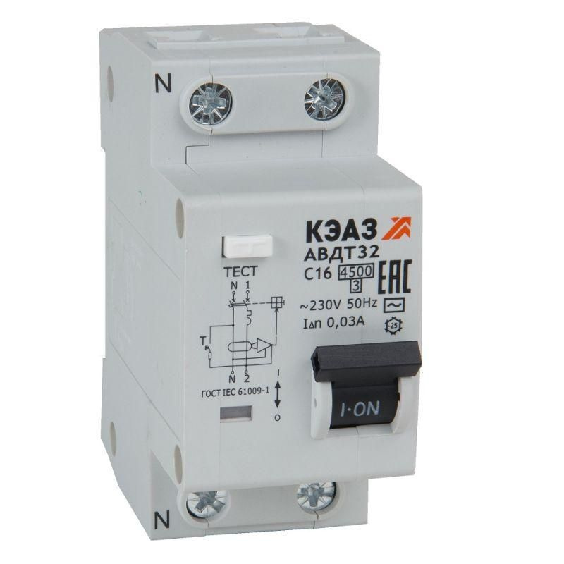 Выключатель автоматический дифференциального тока 2п C 16А 30мА тип AC 4.5кА АВДТ32-22C16-AC УХЛ4 КЭАЗ #1