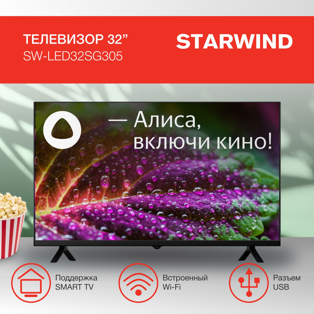 STARWIND Телевизор SW-LED24SG304 Smart Яндекс.ТВ Slim Design 32" HD, черный #1