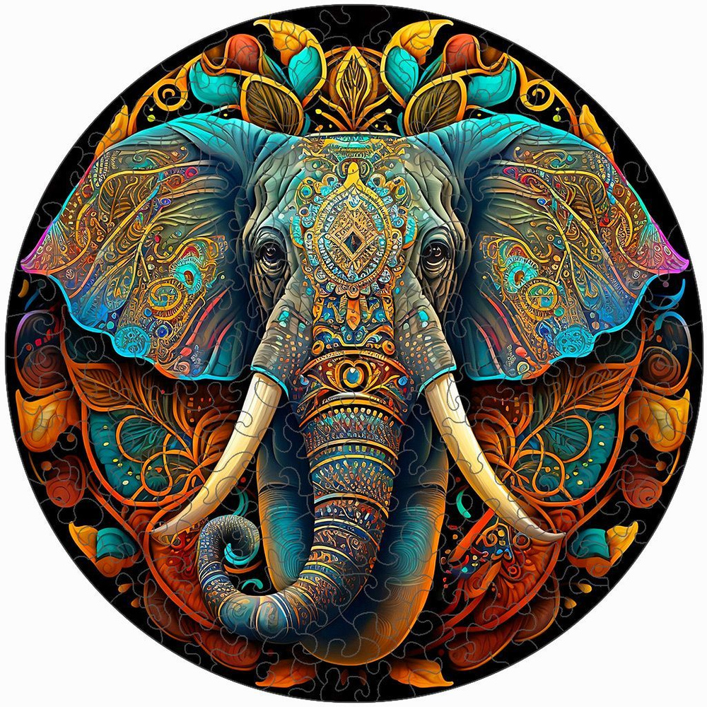 Деревянный пазл "Мандала Слон" из коллекции с животными, 30х30см, 220 деталей / Фигурный / Подарок для #1