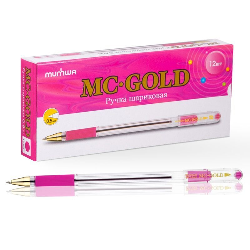 Ручка шариковая масляная MunHwa MC Gold, с грипом, цвет чернил розовый, 12 шт  #1