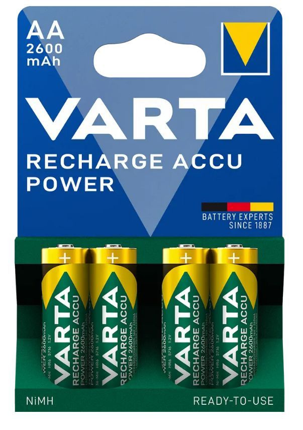Аккумуляторные батарейки АА VARTA AA 2600 мАч 4 шт пальчиковые, аккумулятор АА  #1