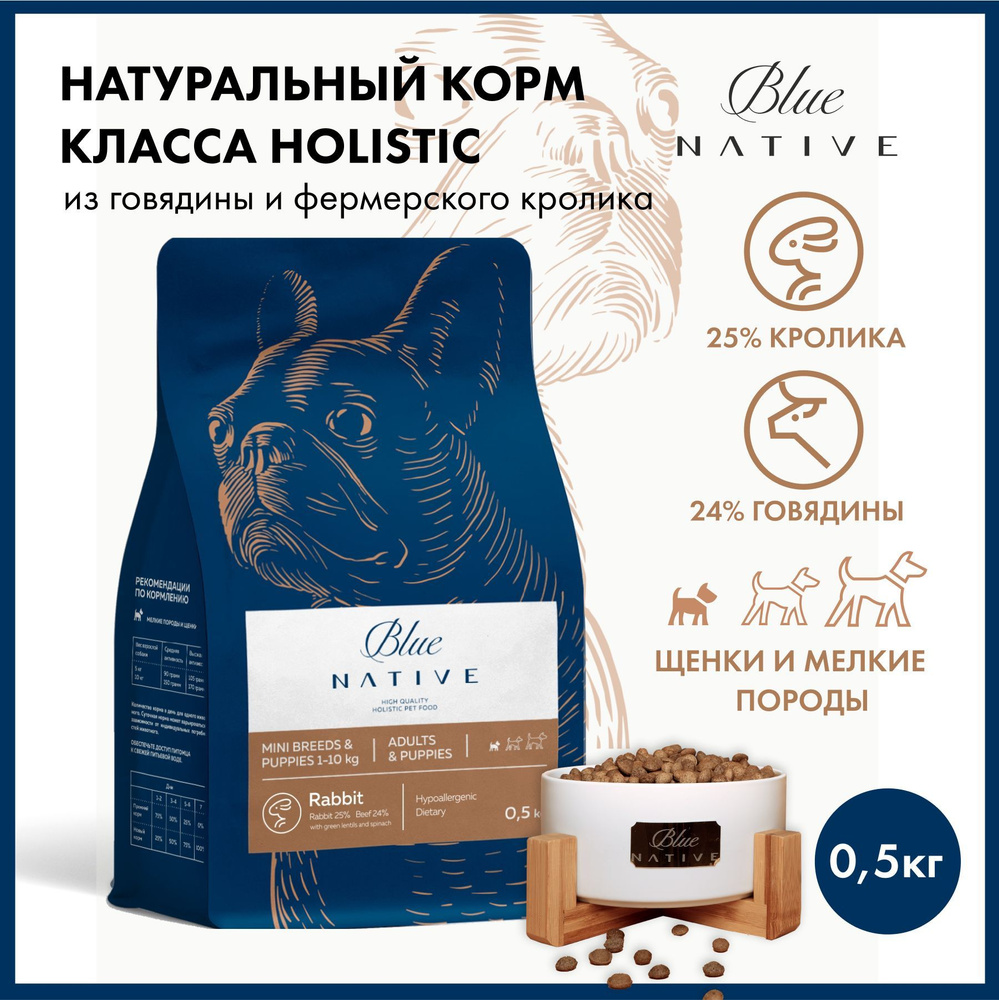 Корм сухой для собак Blue Native Holistic Rabbit 500г. Диетический. Класс Холистик для мелких пород и #1