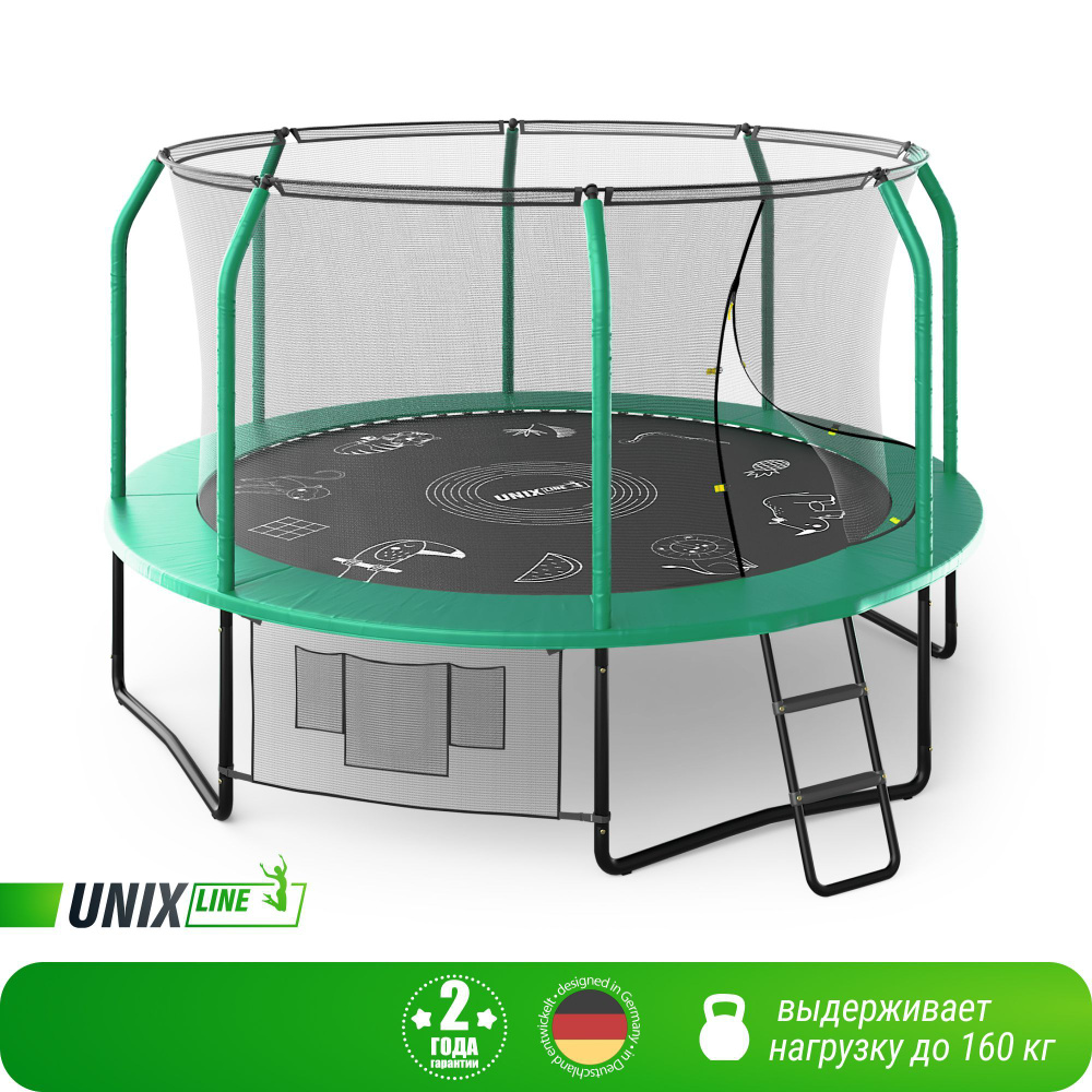 Батут каркасный UNIX Line SUPREME GAME 12 ft Green, общий диаметр 366 см, до 160 кг, диаметр прыжковой #1