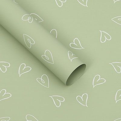 Пленка матовая для упаковки цветов, подарков "Сердечки" 58х58 - 5 шт. зеленый с белым  #1